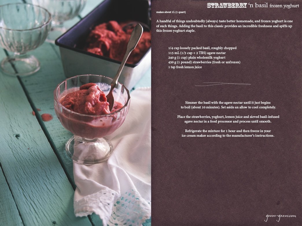 strawberry 'n basil frozen yoghurt recipe | gnom-gnom.com