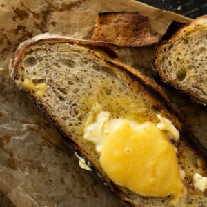 Lemon poppy seed sourdough slice with lemon curd