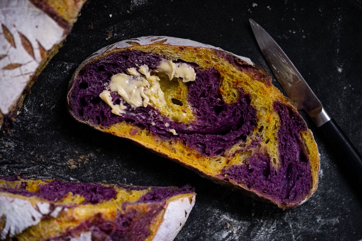 Saffron & Purple Sweet Potato Marbled Sourdough