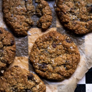 Sourdough oatmeal cookies with raisins and chocolate chips