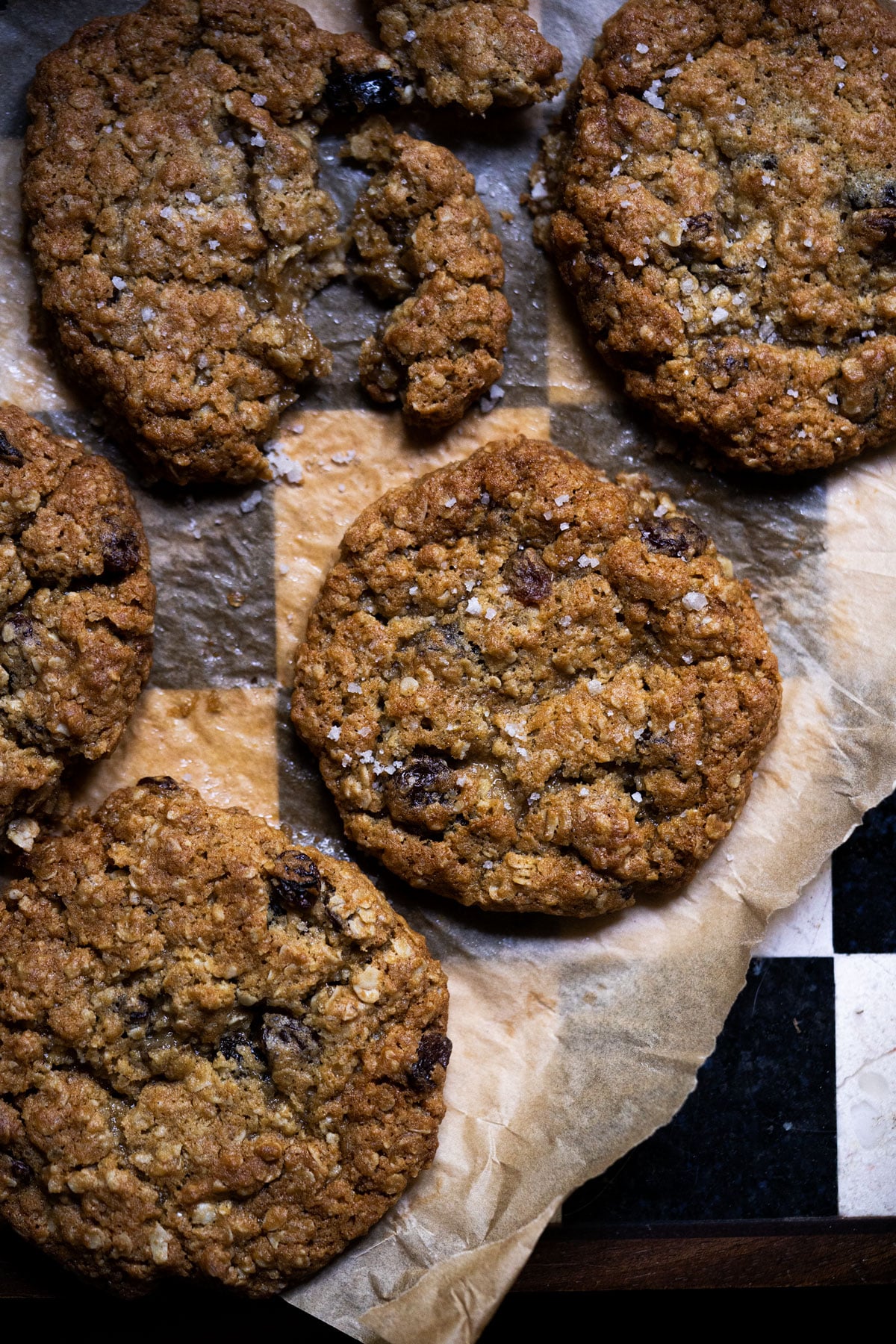 Sourdough oatmeal cookies with raisins and chocolate chips