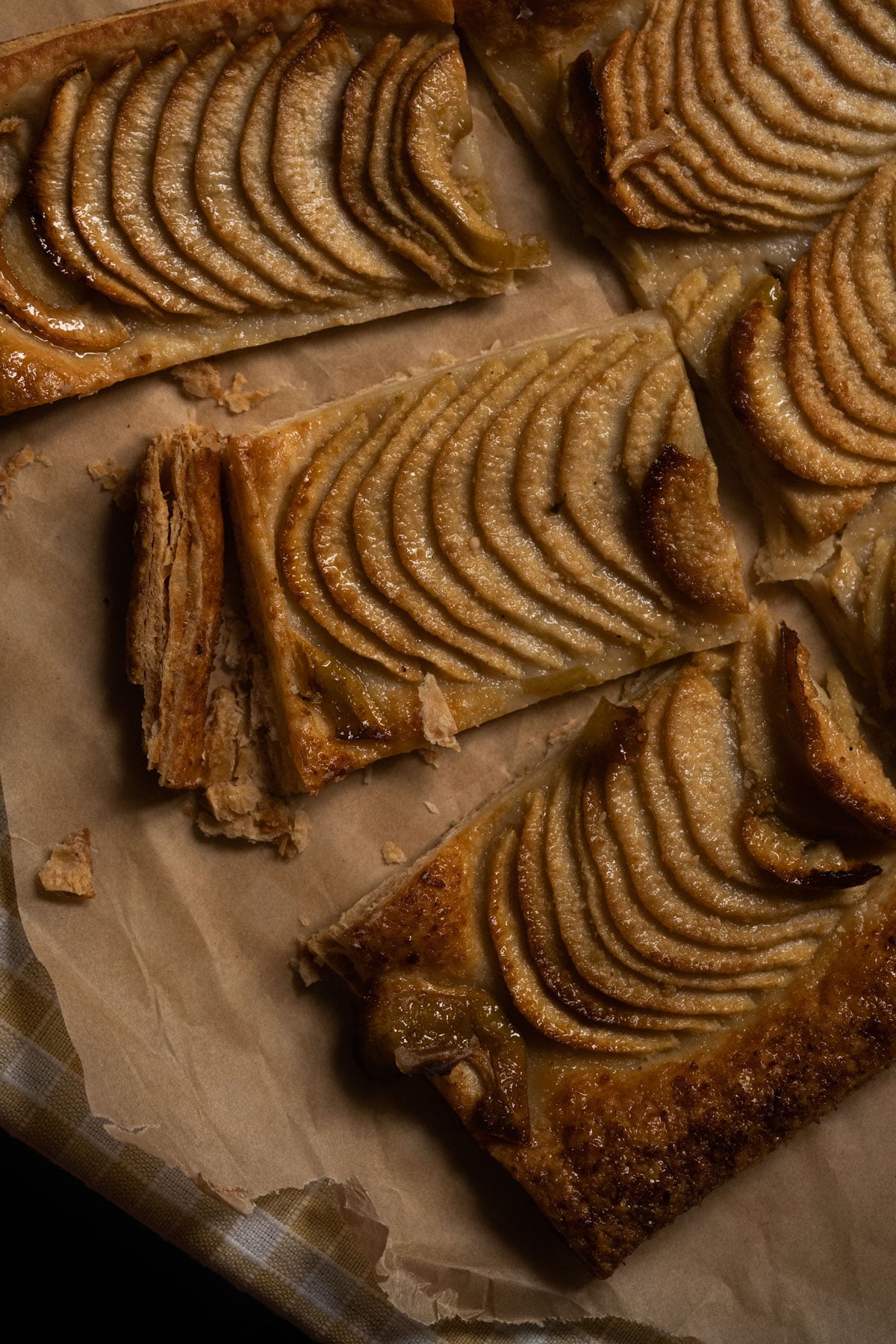 Sourdough discard rough puff pastry showing the flaky layers