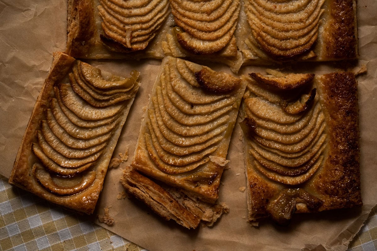 A French tarte fine aux pommes (fine apple tart) with a sourdough rough puff pastry