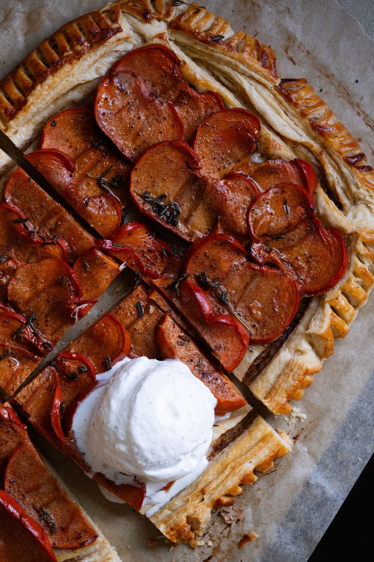 Freshly baked sourdough galette with ice cream