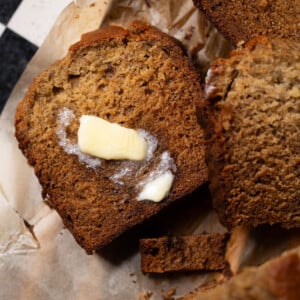 Closeup sourdough banana bread with butter