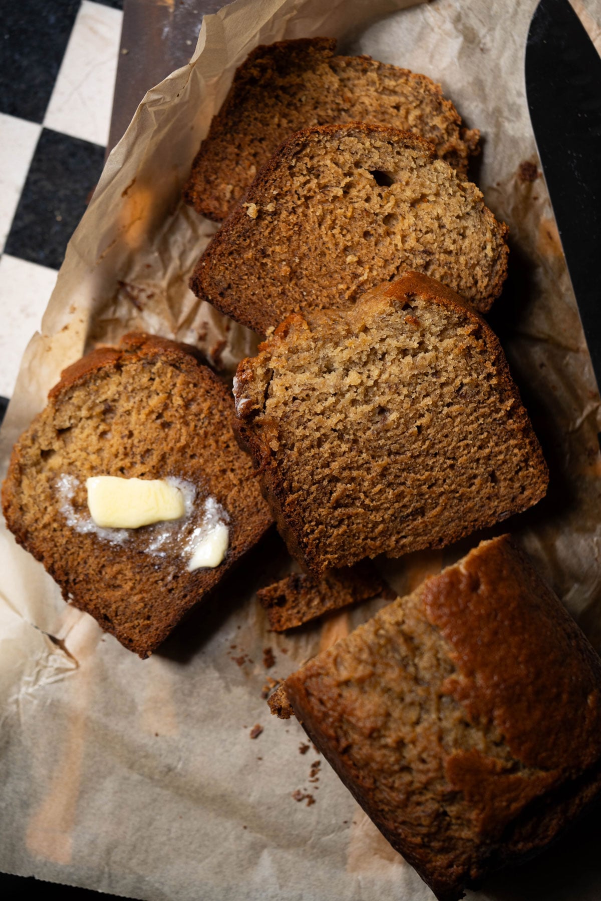 Freshly sliced sourdough banana bread recipe loaf